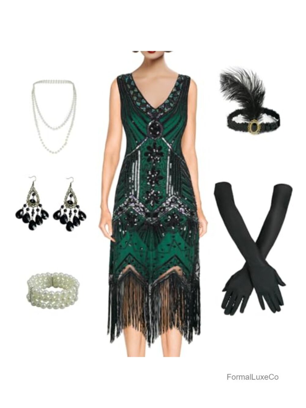 1920s Flapper Dress Set Gatsby Costume with Accessories Polyester